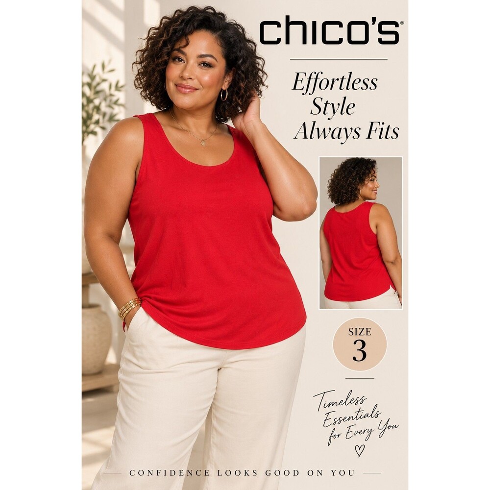 Chico's Travelers Women's Red Scoop Neck Sleeveless Tank Top Size 3 / 2xl